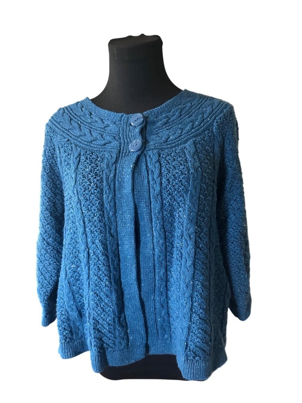 Croft & Barrow blue knit two button cardigan sweater size L